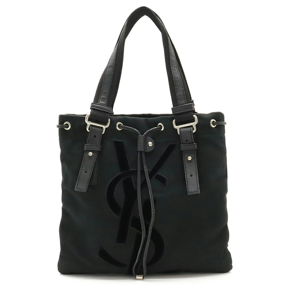 Saint Laurent Yves YSL Rive Gauche Kahala Tote Bag Canvas Leather Black